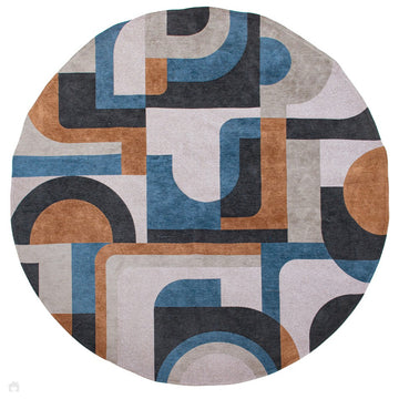 Louis De Poortere Nuance Module 9196 Camel Blue Washable Polyester Flatweave Round Eco-Rug-Louis De Poortere-Rug Love - The Most Loved Rug Store